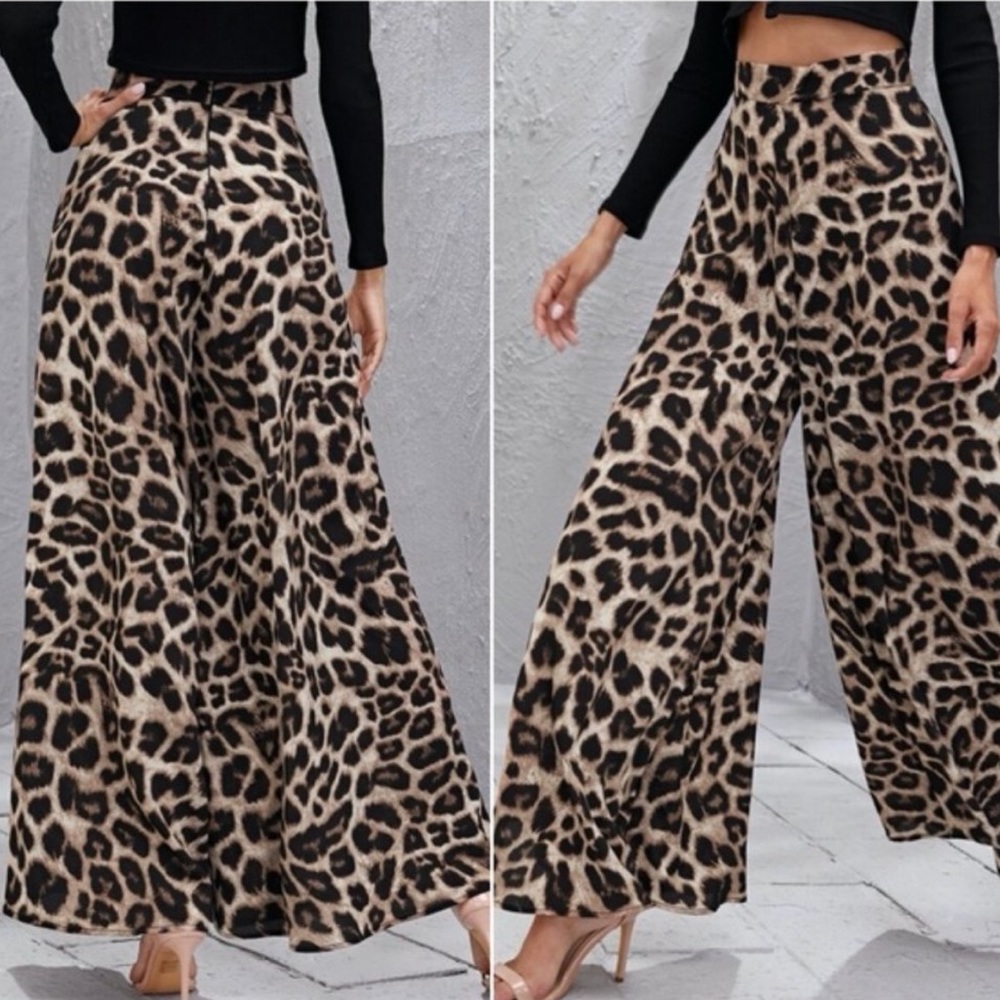 Boho Plus Size Leopard Print Wide Leg Palazzo Pan… - image 2